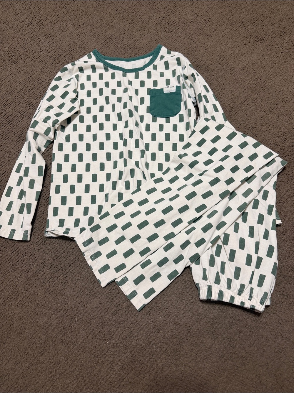 Kids Green Rectangle Print Long Sleeve Pajama Set